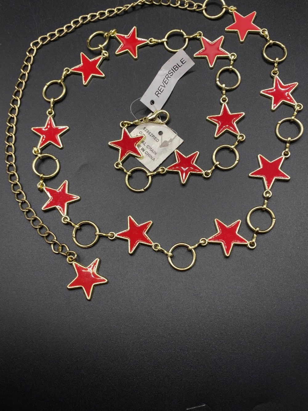 Red & Gold Enameled Stars Goldtone Chain Belt NWT Bright Patriotic - Picture 2 of 10